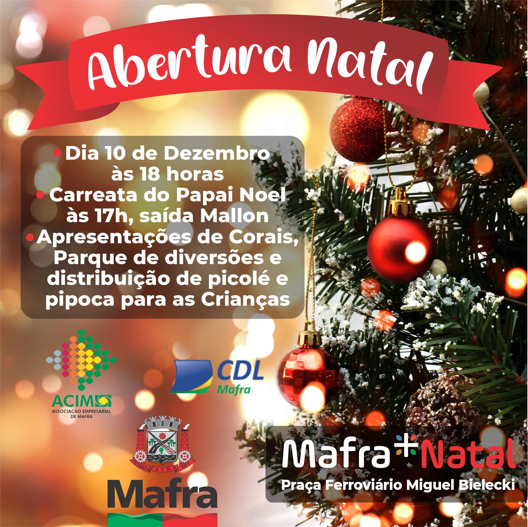 Cantatas, chegada do Papai Noel e concurso da casa enfeitada para o Mafra mais Natal