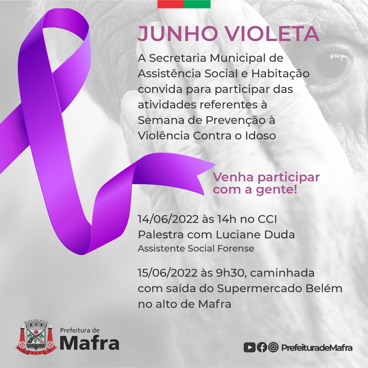 Assistência Social de Mafra realizará ações alusivas ao Junho Violeta